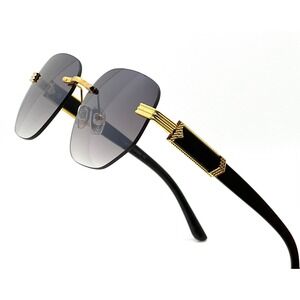 Women Unisex Sunglasses Black Gradient Aviator Rimless Gold Designer Fashion NEW
